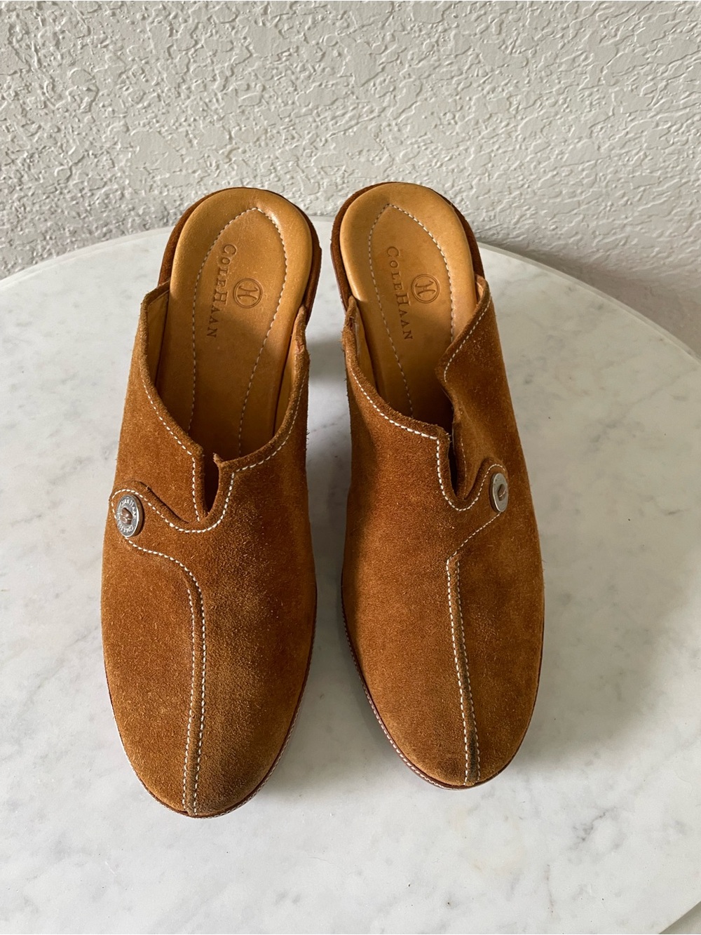 Vintage Cole Haan Leather Mules Women’s Size 7 Cognac Tan - Picture 2 of 10